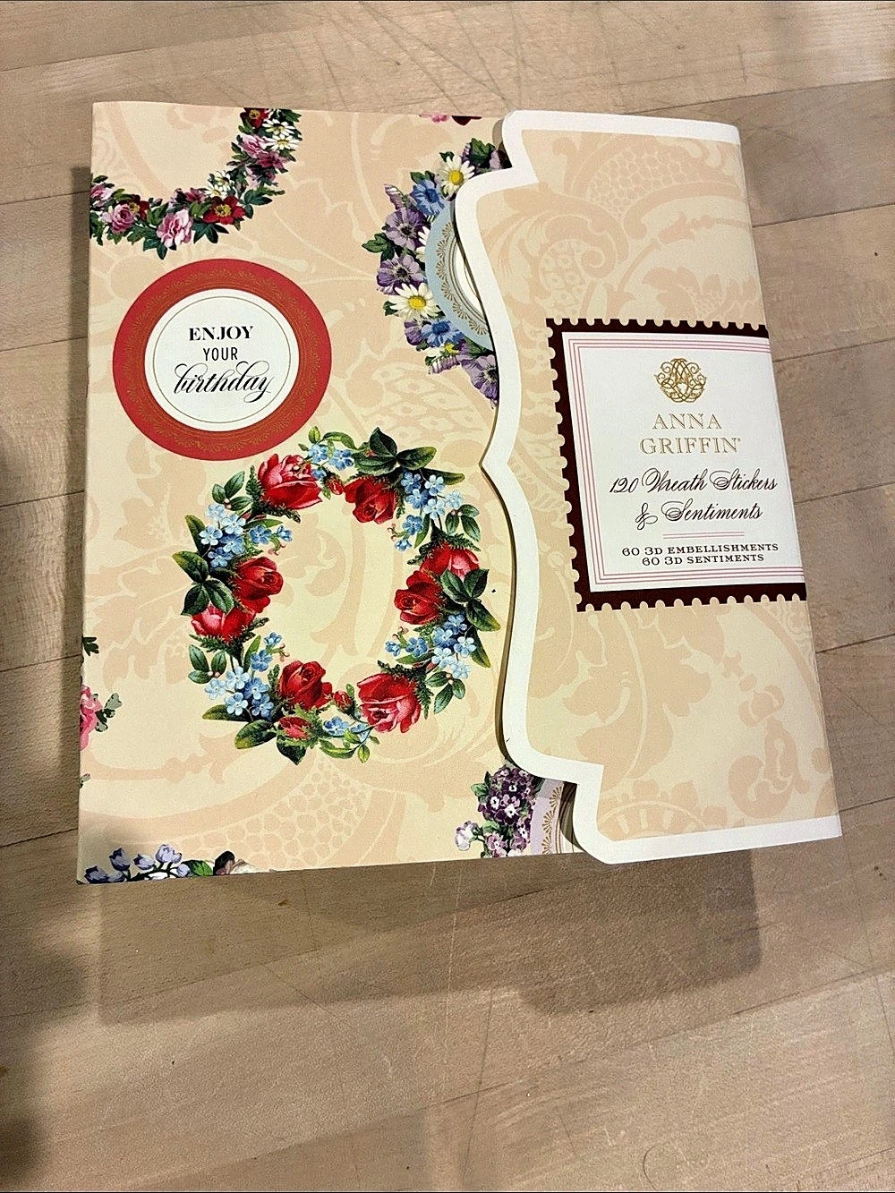 Anna Griffin 120 Floral Wreath Stickers and Sentiments NWOT
